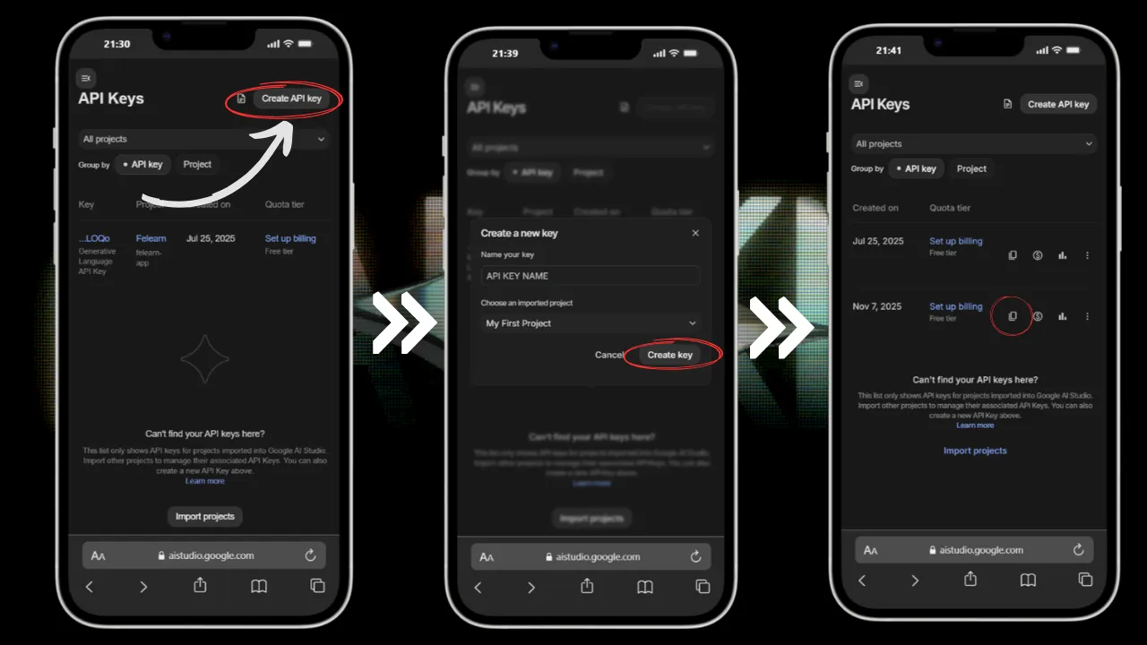 Google AI Studio API Key Page Screenshot